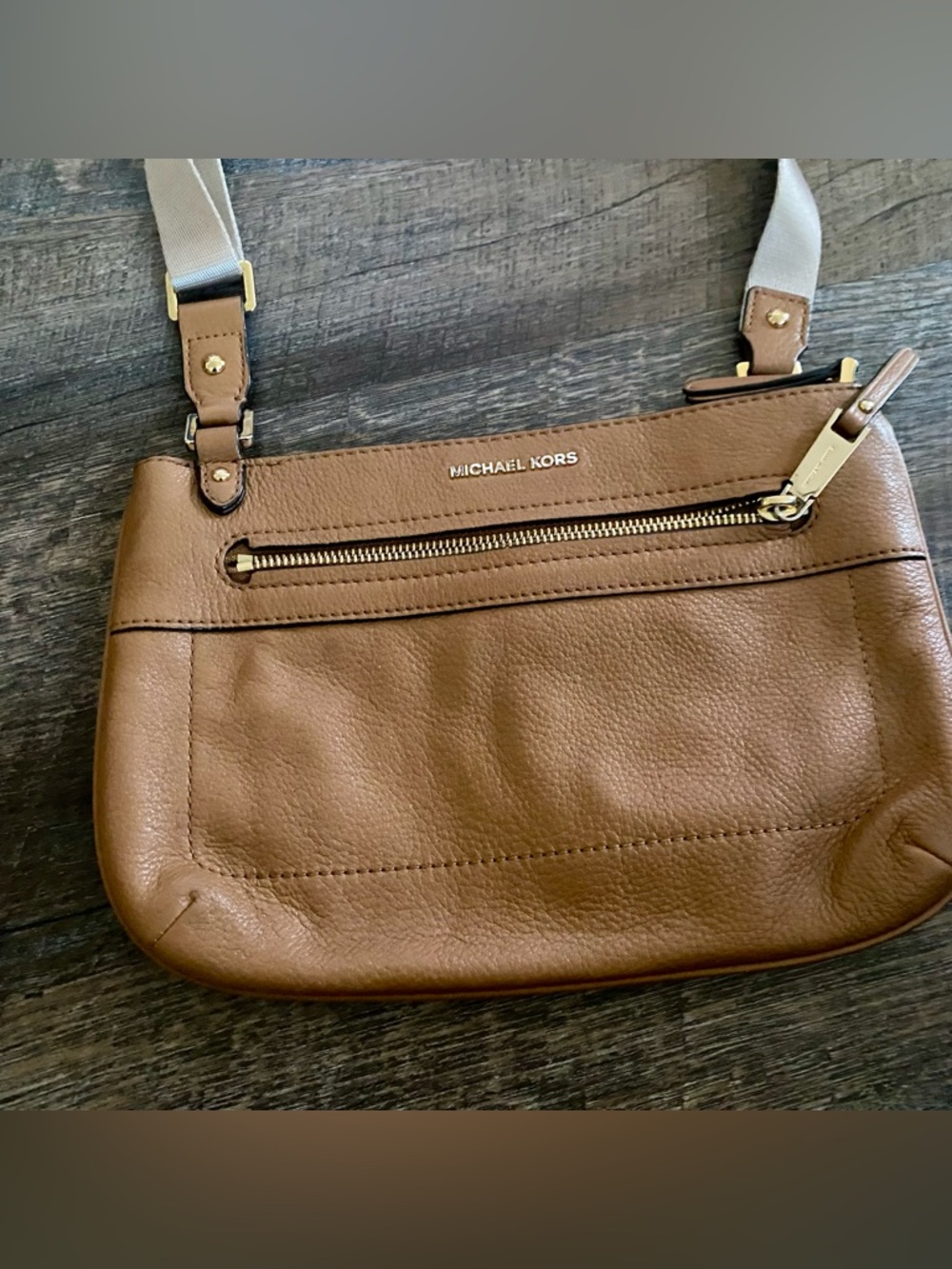 Michael Kors Brown Pebbled Leather Shoulder Bag with Gold Hardware